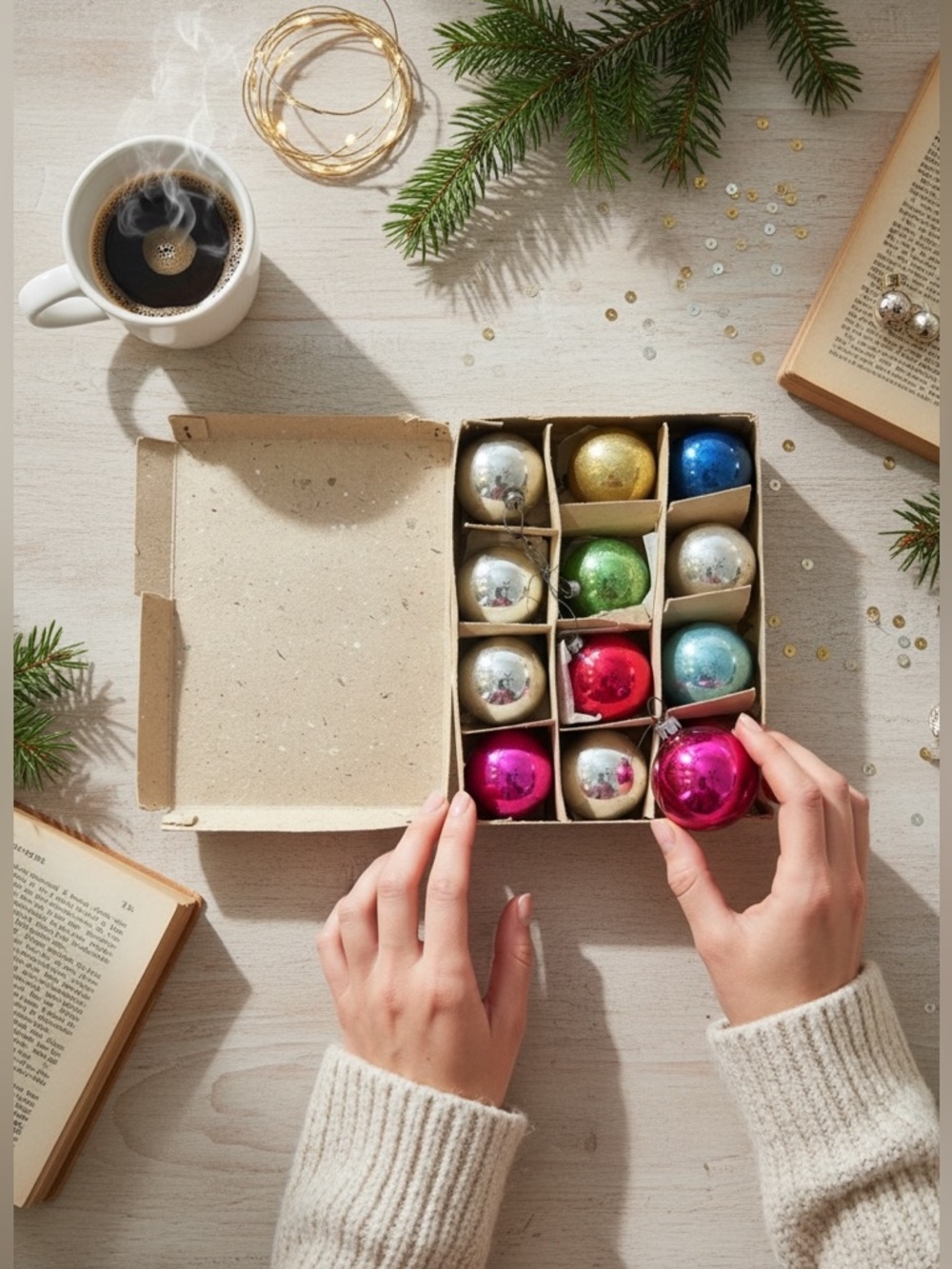 Vintage 1950s Christmas Ornaments – Set of 12 Small Glass Balls‎ • Made in Japan